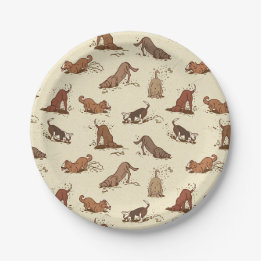 Dirt Digging Dogs - beach vacation pattern. Paper Plate