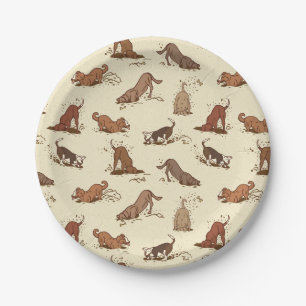Dirt Digging Dogs - beach vacation pattern. Paper Plate