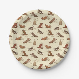 Dirt Digging Dogs - beach vacation pattern. Paper Plate