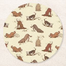 Dirt Digging Dogs - beach vacation pattern. Round Paper Coaster