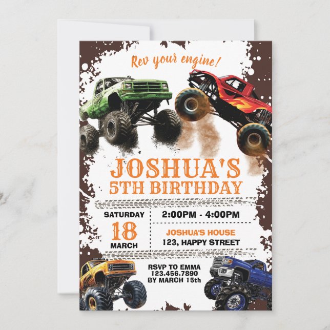 Dirt Monster Truck Birthday Invitation (Front)
