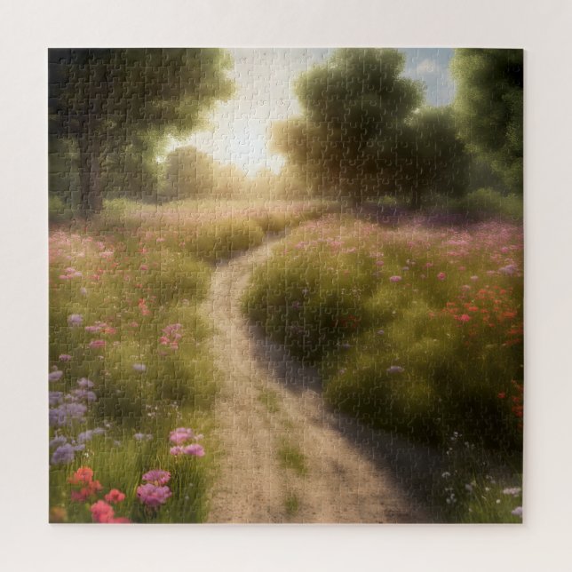 Dirt Path In Wildflower Meadow Jigsaw Puzzle (Vertical)