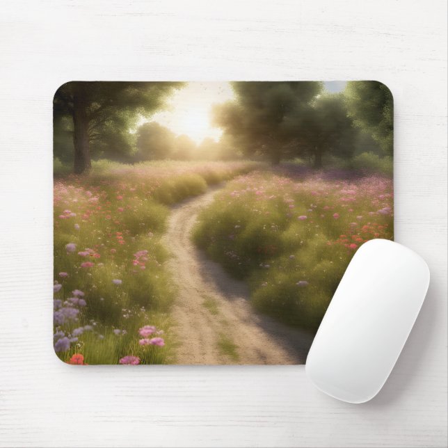 Dirt Path In Wildflower Meadow Mouse Pad (With Mouse)