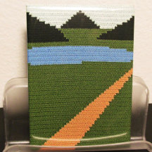 Dirt Road Grass Lake Hills Artisan Crochet Print  