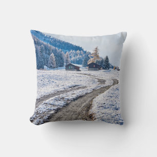 Dirt Road in the Snow Ground, European Alps Cushion