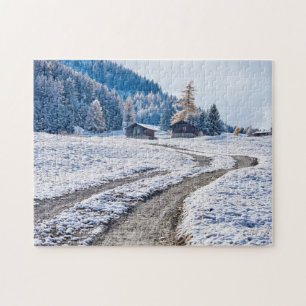 Dirt Road in the Snow Ground, European Alps Jigsaw Puzzle