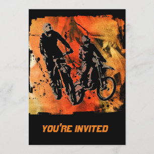 Dirtbiker Duo Red and Orange Grunge Invitation