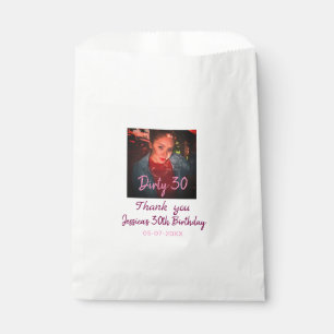 Dirty 30 Birthday add name pink add photo date Favour Bag