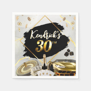 Dirty 30 Black Gold Casino Luxury Birthday Party Napkin