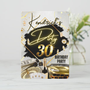 Dirty 30 Black & Gold Casino Sports Car Luxury Invitation