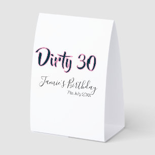 Dirty 30 happy birthday name date pink gray callig