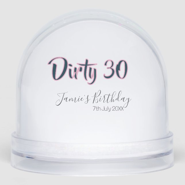 Dirty 30 happy birthday name date pink gray callig snowglobe (Front)