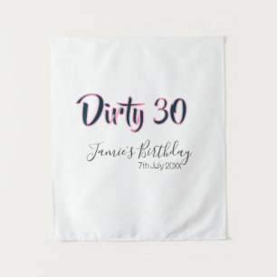 Dirty 30 happy birthday name date pink grey callig tapestry