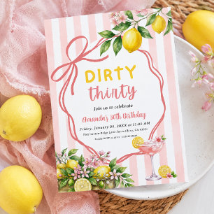 Dirty 30 Pink Lemonade Bow Cocktail Lemon Birthday Invitation