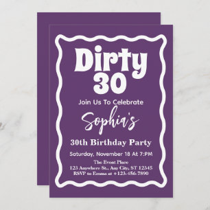Dirty 30 Wavy Curve Squiggle 30th Birthday Party Invitation
