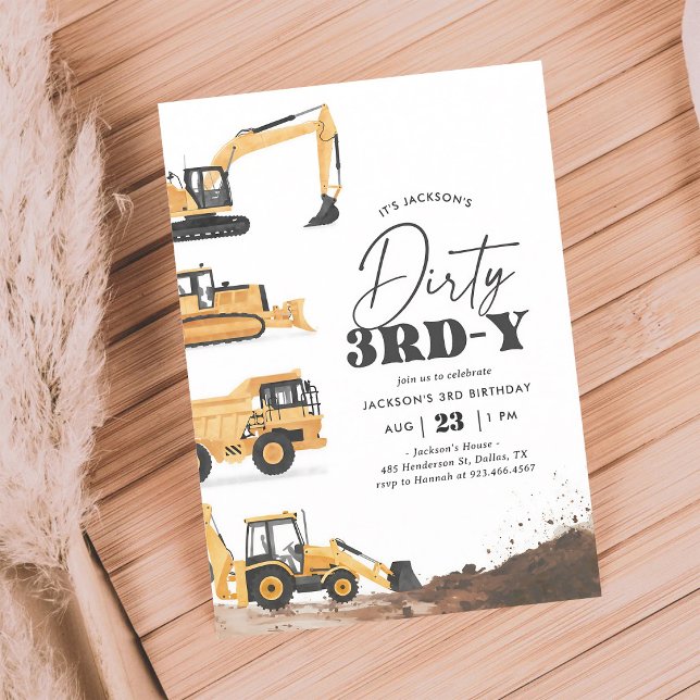 Dirty 3rd Construction Vehicle Birthday Invitation (Creator Uploaded)