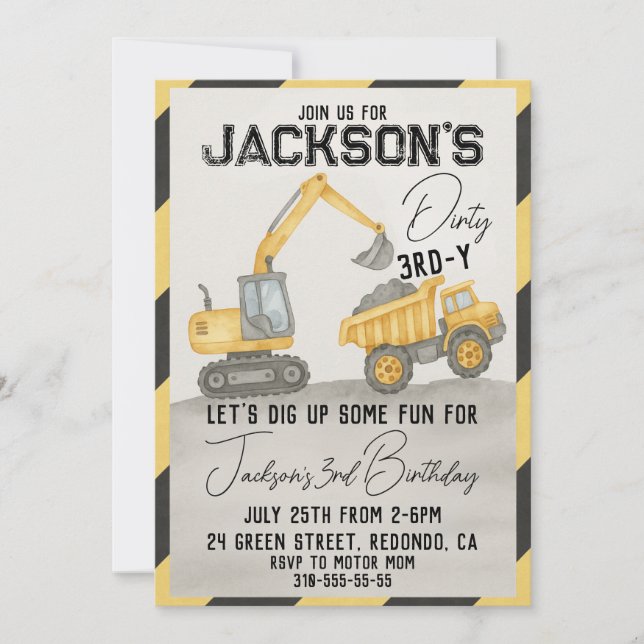 Dirty 3rd-y Construction Birthday invitation (Front)