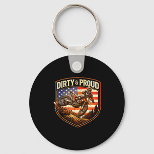 Dirty and proud dirt bike rider american motocross key ring