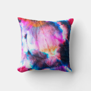Dirty art. Bright red, lilac, pink, yellow colours Cushion