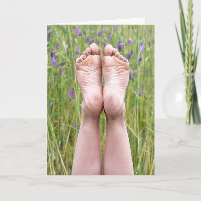 dirty bare feet in wildflowers birthday card (Front)