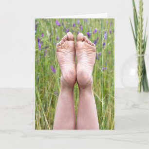 dirty bare feet in wildflowers birthday card