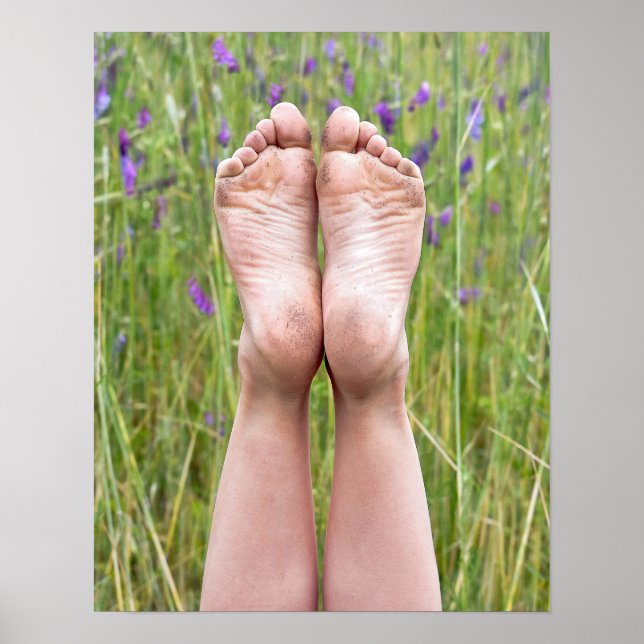 dirty bare feet in wildflowers poster (Front)