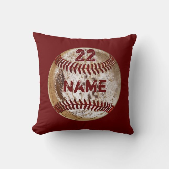 Dirty Baseball Pillow Your NAME, NUMBER, COLORS (Front)