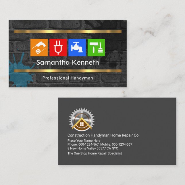 Dirty Brick Wall Handyman Tools Business Card (Front/Back)