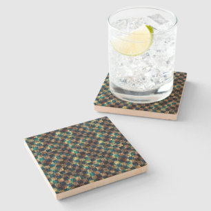 Dirty chess and scratched effect, blue and yellow stone coaster