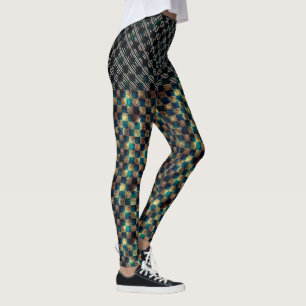 Dirty chess and scratched effect, yellow and blue leggings