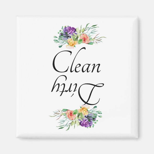 Dirty Clean Dishwasher Magnet Floral Flowers (Front)
