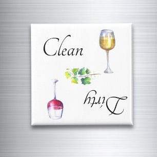Dirty Clean Dishwasher Magnet Wine Red White