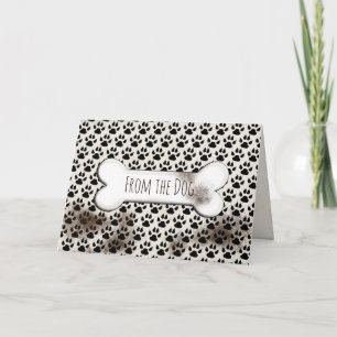 dirty dog paw prints and bone birthday card