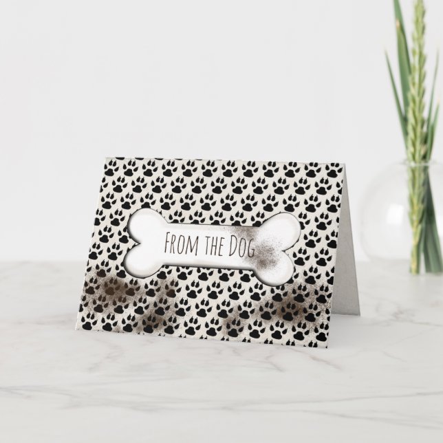 dirty dog paw prints and bone birthday card (Front)