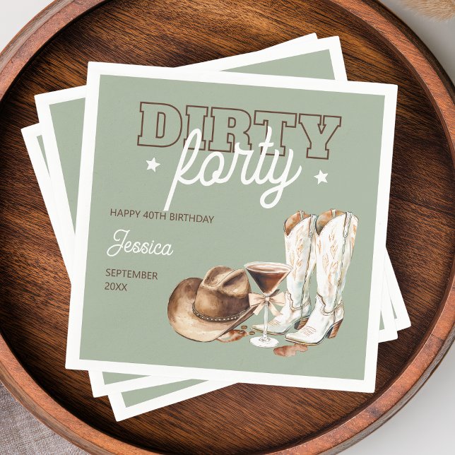 Dirty Forty Rodeo Sage Green 40th Birthday Party Napkin (Dirty Forty Rodeo Sage Green 40th Birthday Party Napkins)