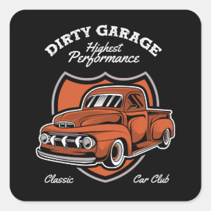 Dirty Garage Classic Truck Car Club Square Sticker