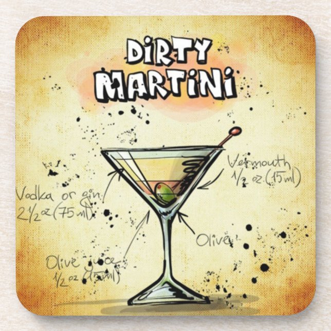 Dirty Martini Bartender Drink Recipe Coaster (Front)