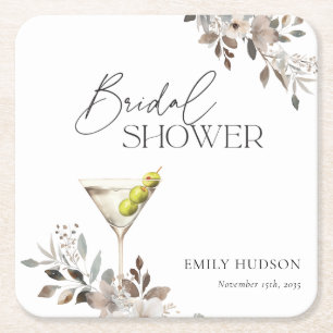 Dirty Martini Cocktail Bridal Shower Square Paper Coaster