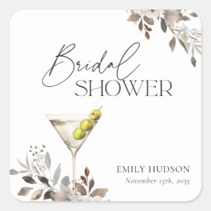 Dirty Martini Cocktail Bridal Shower Square Sticker