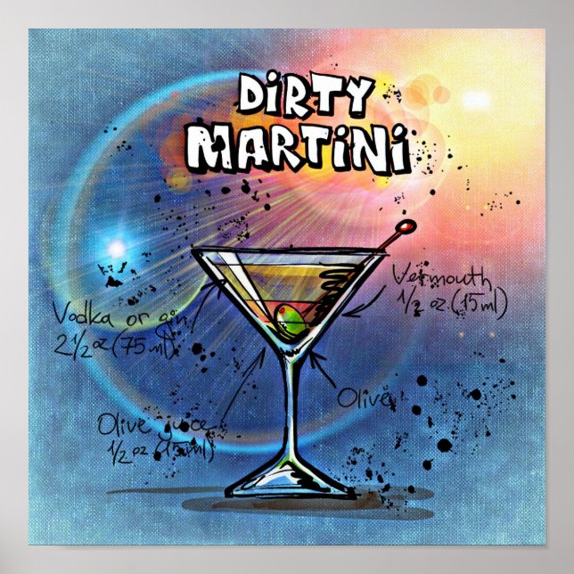 Dirty Martini Cocktail Recipe Poster (Front)