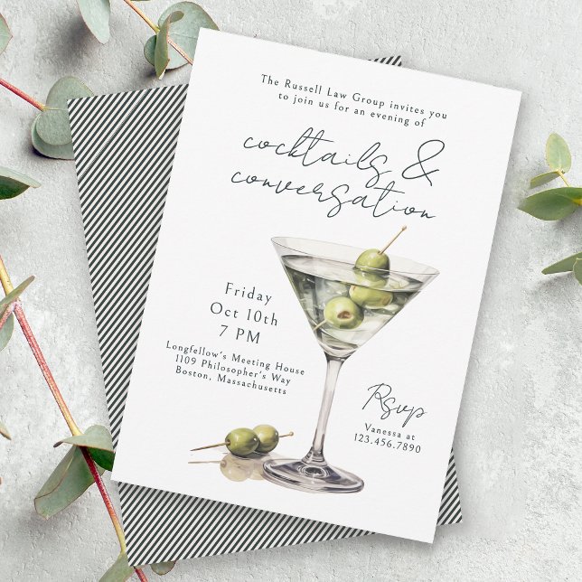 Dirty Martini Cocktails and Conversation Event Invitation (Available in both printed and instant download digital formats.)