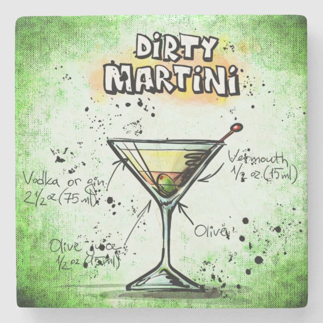 Dirty Martini Drink Recipe Stone Coaster (Front)