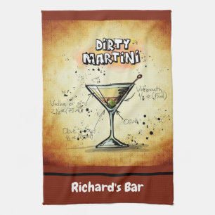Dirty Martini Recipe Personalized Custom Bar Gold Tea Towel