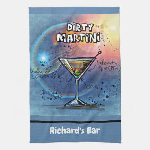 Dirty Martini Recipe Personalized Custom Bar Tea Towel