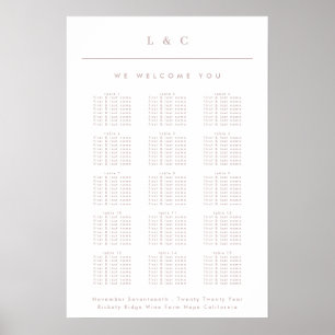 Dirty Pink Taupe Calligraphy Wedding Seating Char Poster