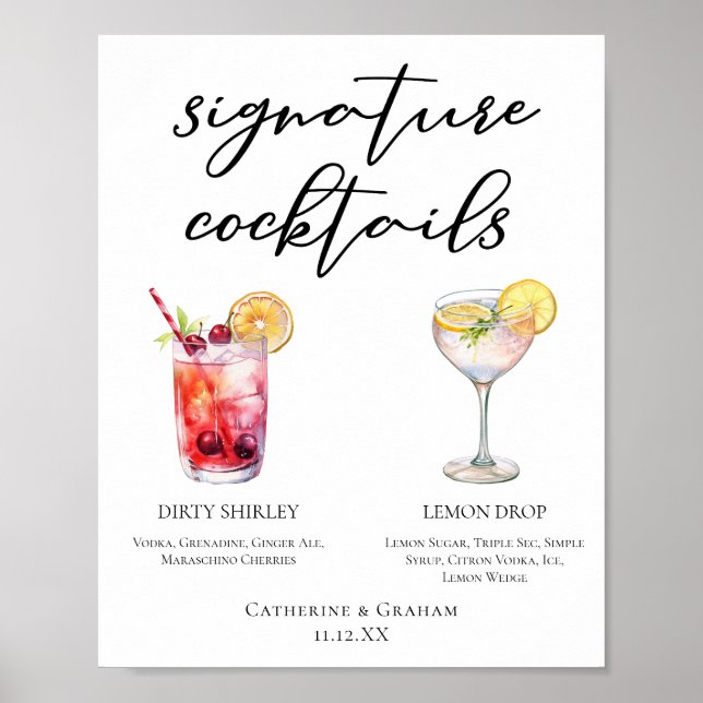 Dirty Shirley Lemon Drop Signature Cocktails Menu Poster (Front)