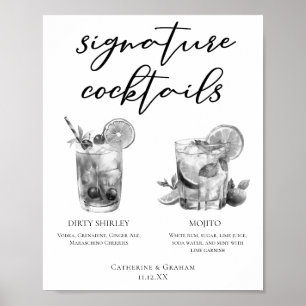 Dirty Shirley Mojito Black White Wedding Cocktails Poster