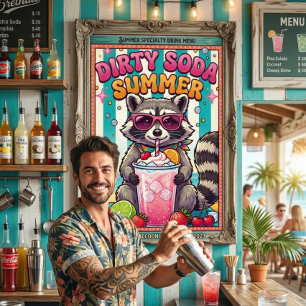 Dirty Soda Summer Racoon Summer Drink Vacation Poster