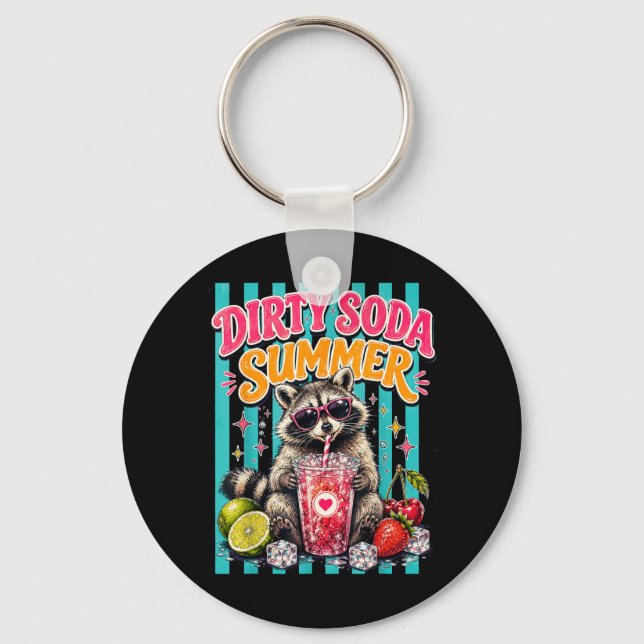 Dirty Soda Summer Retro Racoon Key Ring (Front)