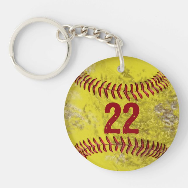 Dirty Softball Keychains PERSONALIZED Number (Front)